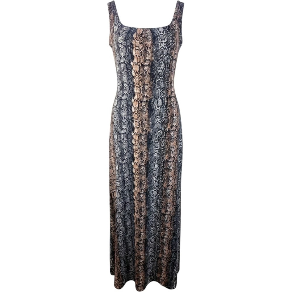 Glamour Maxi Dress Womens 14 Brown Black New Snakeskin Print‎ Sleeveless